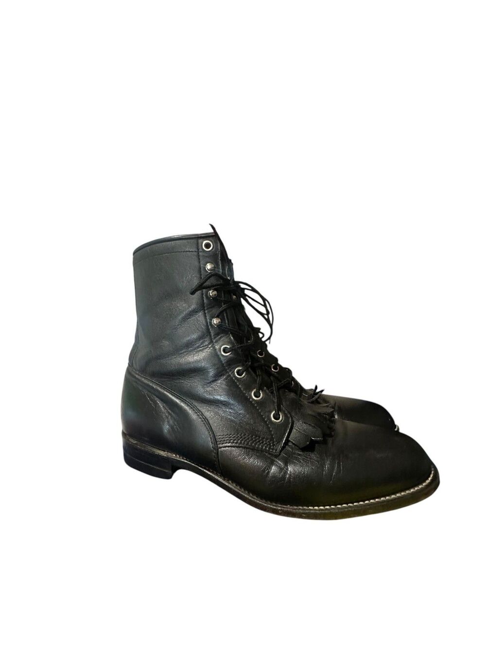 Vintage Justin Roper Boots Womens 9 C Cowgirl Black Leather L620 Rodeo USA